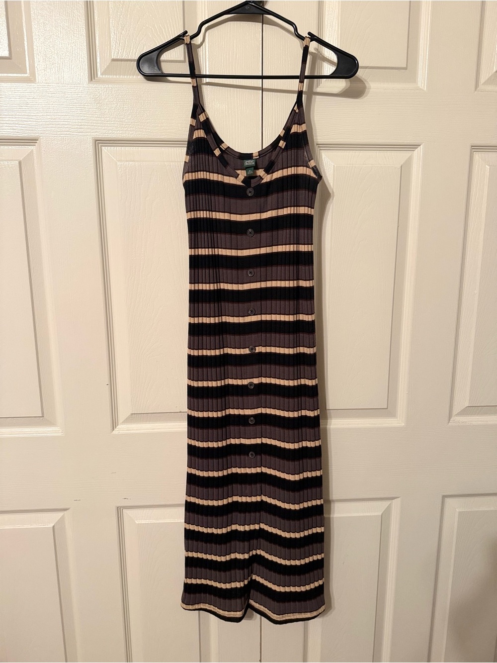 wild fable Black & Tan Striped Ribbed Button-Front Midi Dress